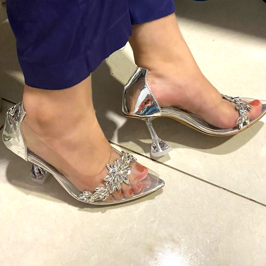 Spunkz Glamorous Cinderella Transparent High Heels Rhinestone Pumps Shoes