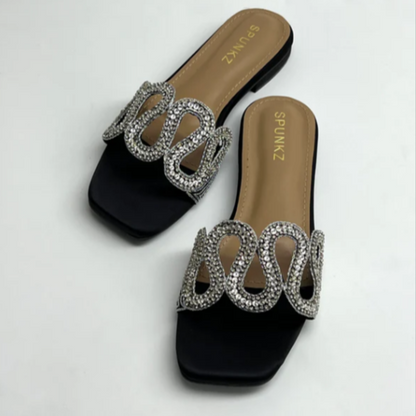 Glamorous Crystal Embellished Flat Slides