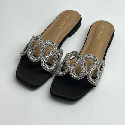 Glamorous Crystal Embellished Flat Slides