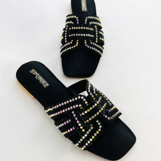 Embellished H-Strap Sandals with Multi-Color Crystals