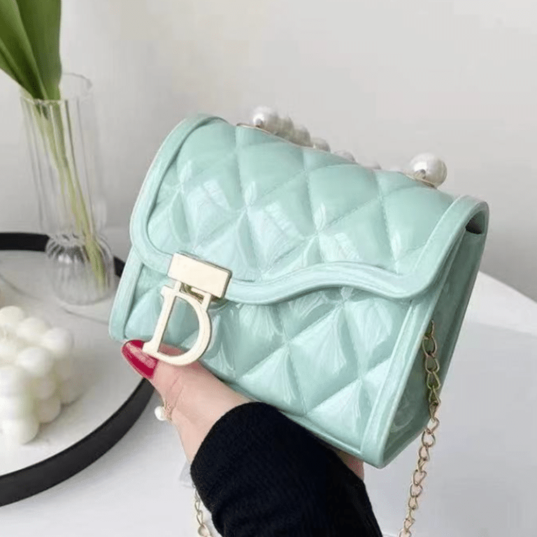 Cute Mini Jelly Purse for Girls Pearl Handle Chain Shoulder Handbags