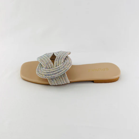 Glamorous Iridescent Crystal Braided Sandals