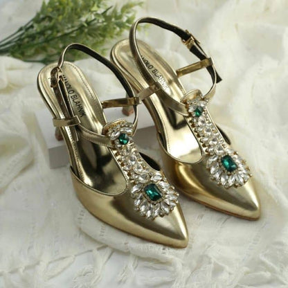 Satin Embellished Heel Sandals