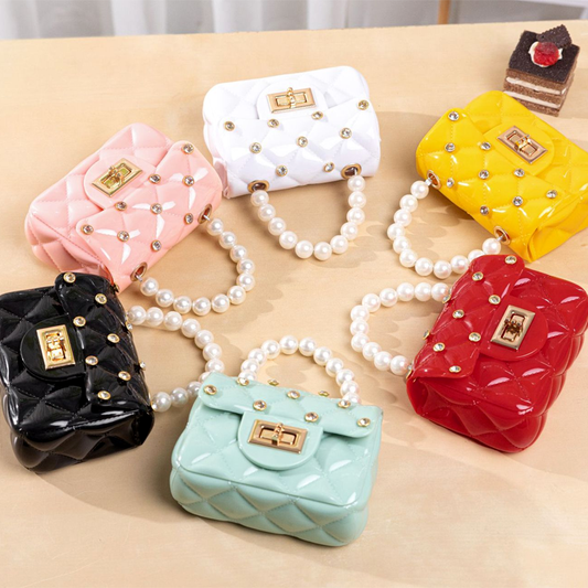 Mini Diamond Girls Jelly Hand Bag – Pearl Fancy Girl Mini Purse Pouch Shoulder Bags