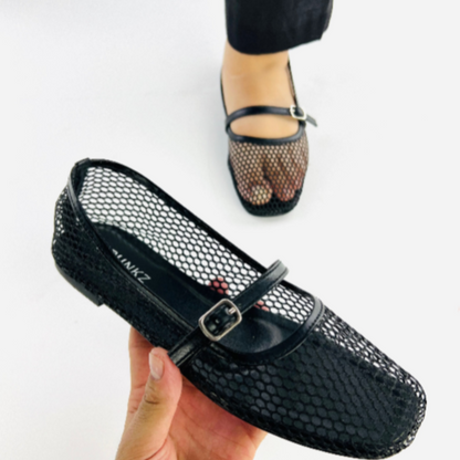 Women's Mesh Ballet Flats - Breathable Square Toe Mary Jane Shoes