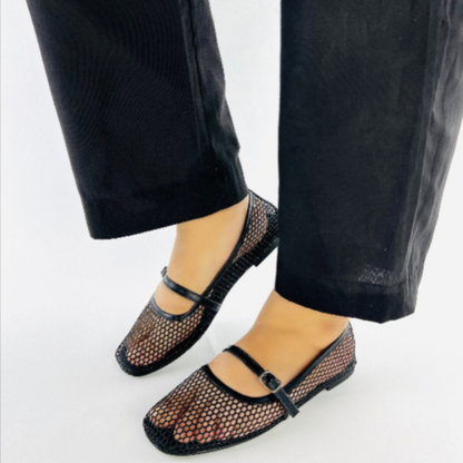 Women's Mesh Ballet Flats - Breathable Square Toe Mary Jane Shoes