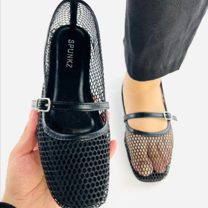 Women's Mesh Ballet Flats - Breathable Square Toe Mary Jane Shoes