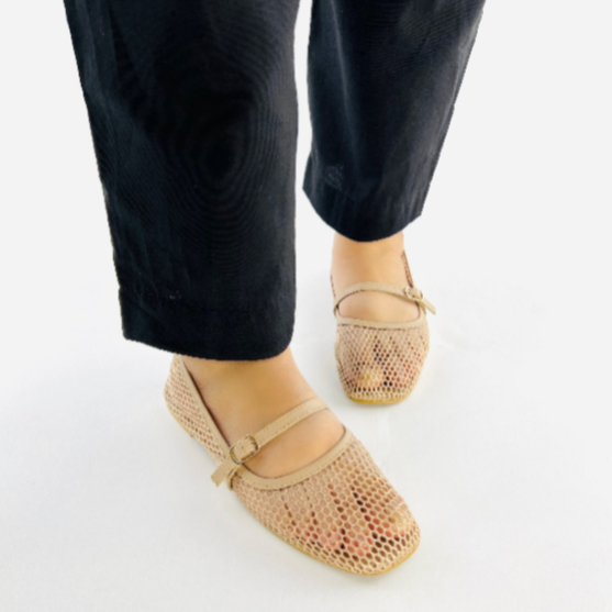 Women's Mesh Ballet Flats - Breathable Square Toe Mary Jane Shoes