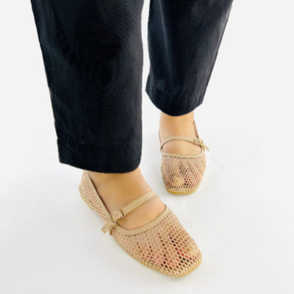 Women's Mesh Ballet Flats - Breathable Square Toe Mary Jane Shoes