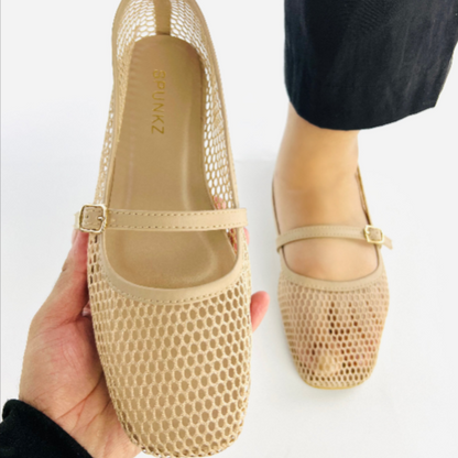 Women's Mesh Ballet Flats - Breathable Square Toe Mary Jane Shoes