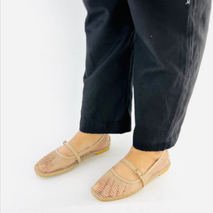 Women's Mesh Ballet Flats - Breathable Square Toe Mary Jane Shoes