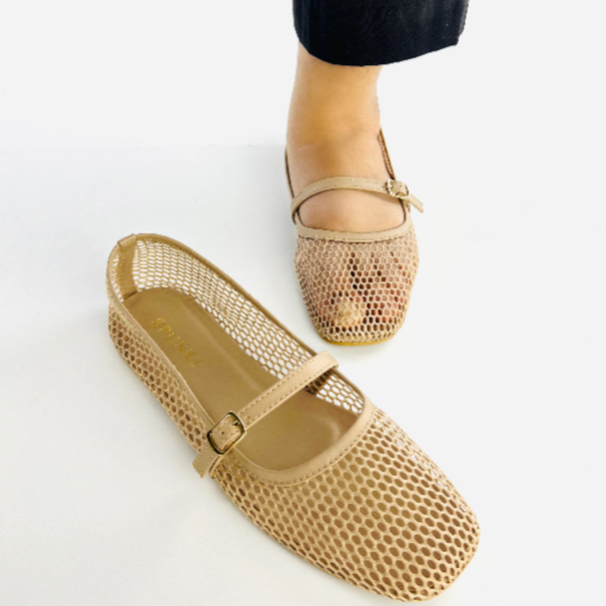 Women's Mesh Ballet Flats - Breathable Square Toe Mary Jane Shoes