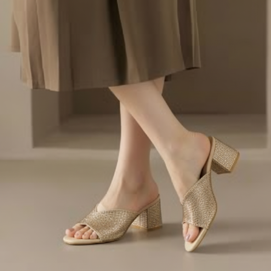 Sparkly Rhinestone Thick Heels Fancy Sandal Party wear Z-10376