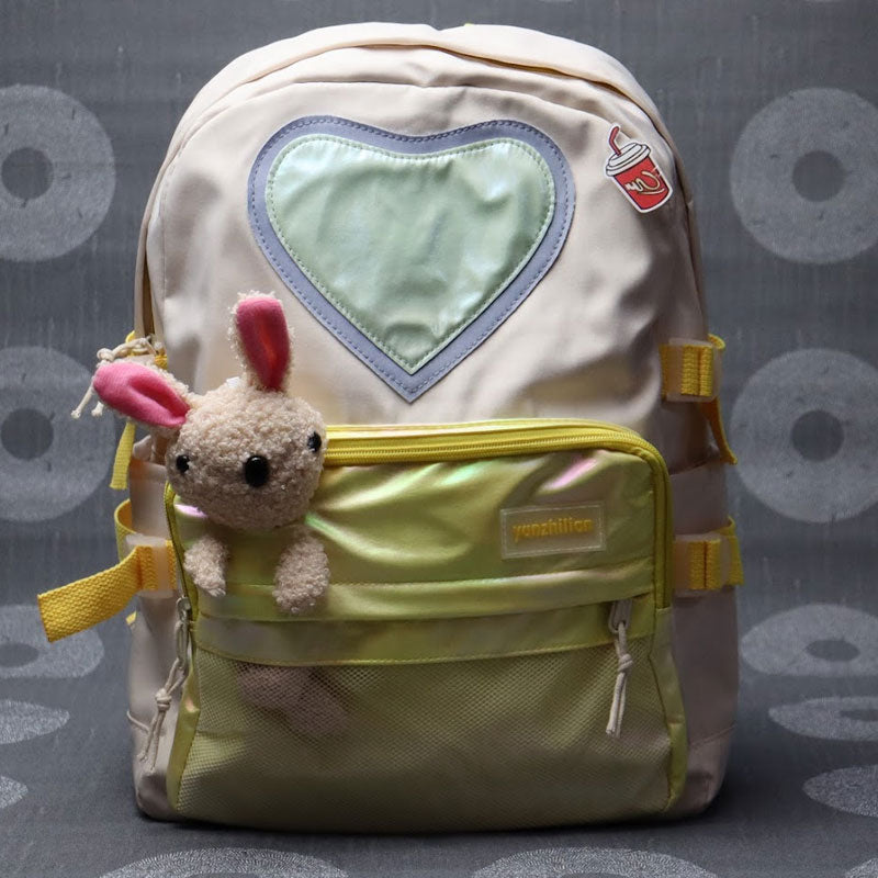 Girls Holographic Cartoon Rabbit & Letter Patch Decor Functional Backpack