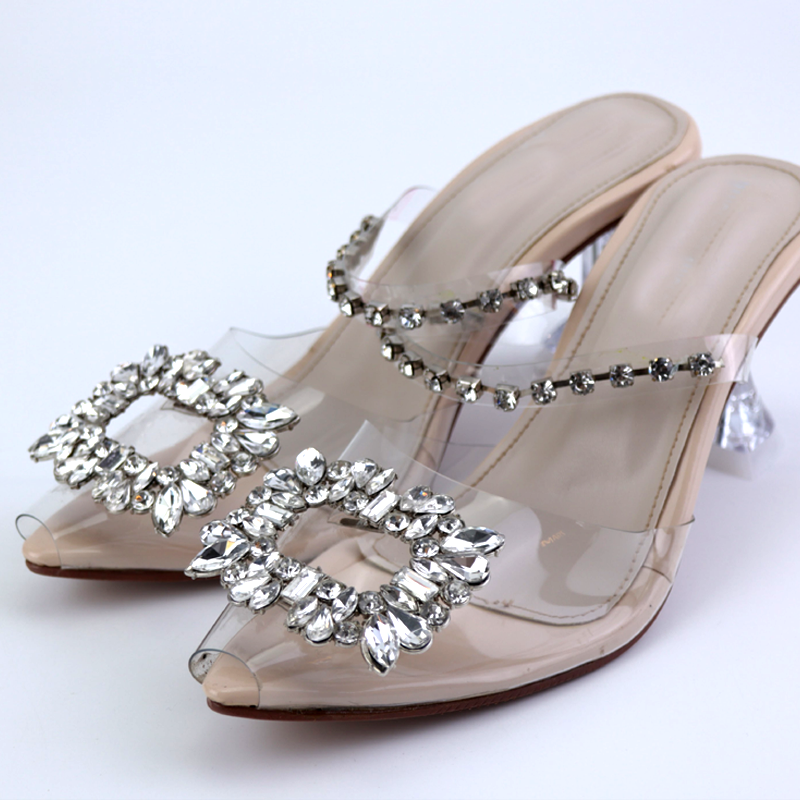 Spunkz Cinderella Rhinestone Heels Women Crystal Clear Mules Sandals