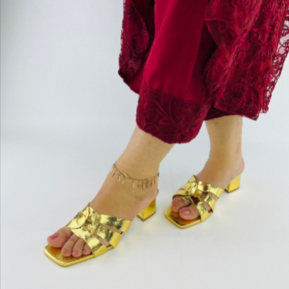 Crocs gold Metallic Heels - Criss-Cross