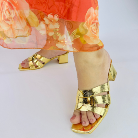 Crocs gold Metallic Heels - Criss-Cross