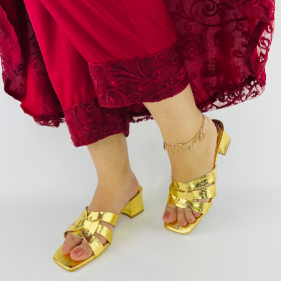 Crocs gold Metallic Heels - Criss-Cross