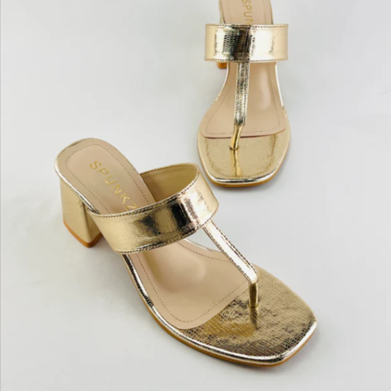 Golden Croc-Embossed Block Heels