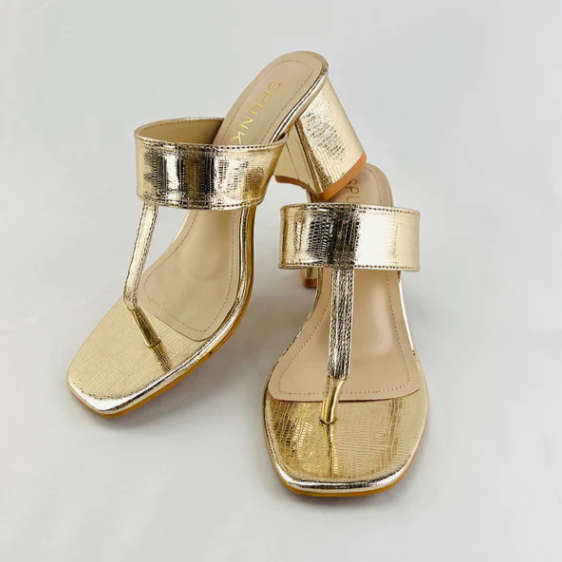 Golden Croc-Embossed Block Heels