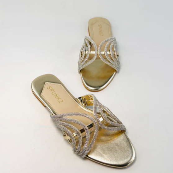 Glamorous Golden Rhinestone Sandals