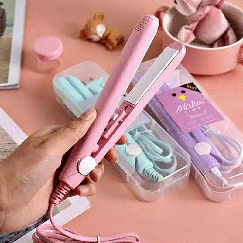 Mini Hair Straightener Curler for Girls – Portable Flat Iron with Ceramic Plates