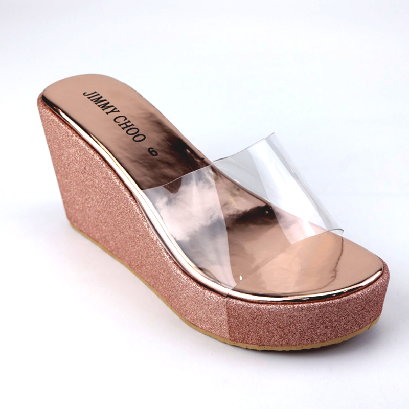 JC Wedge Clear Transparent Strap Glitter Heel Sandal