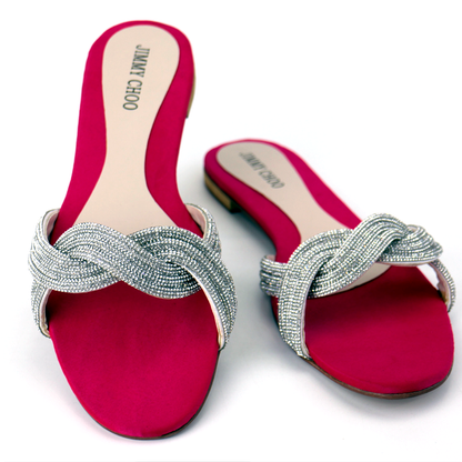 JC Silver Rhinestone Braided Strap Flats Slipper #2768 #22