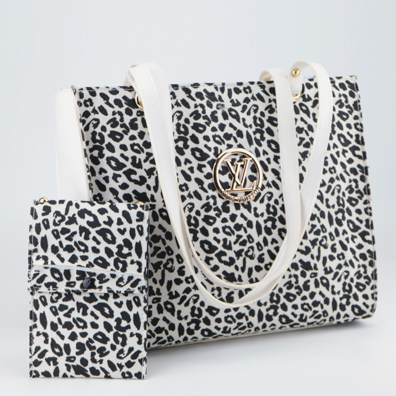 Black White Printed Tote Bag and Wallet