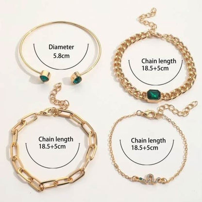 Bracelets for Girls 4pcs Waterproof Rhinestone Gold Bracelet Set
