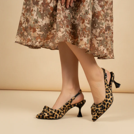 Leopard Print Kitten Heel Slingback with Bow