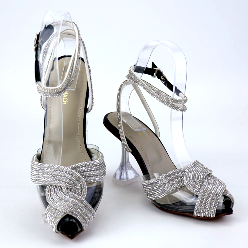 Transparent Cross Rhinestone Cinderella Heels Shoes