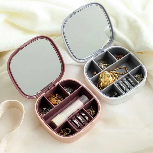 Mini Portable Travel Cosmetic and Jewelry Storage Box Organizer with Mirror