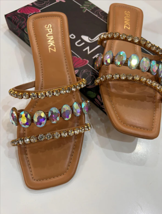 Rhinestone Flat Sandals – Crystal Slip-On Slippers for Party & Casual Wear