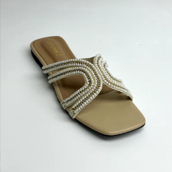 Luxury Pearl & Rhinestone Flat Slides | Designer Slipper