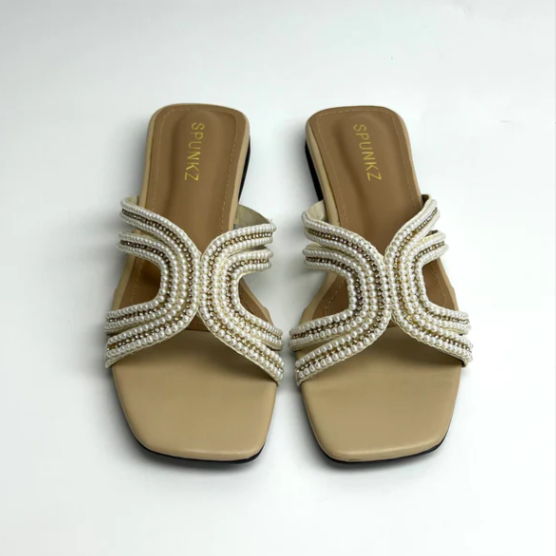 Luxury Pearl & Rhinestone Flat Slides | Designer Slipper