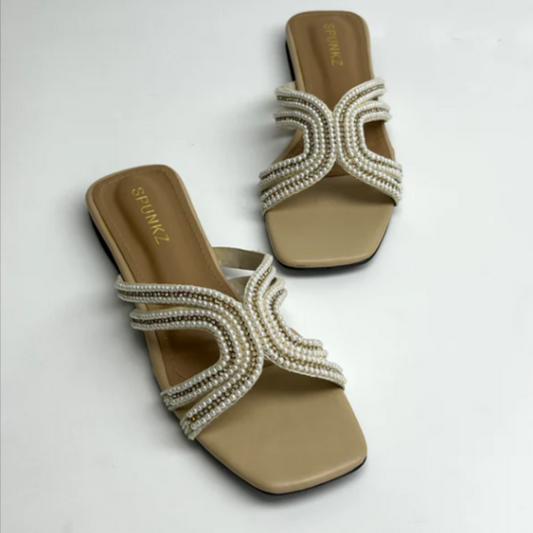 Luxury Pearl & Rhinestone Flat Slides | Designer Slipper