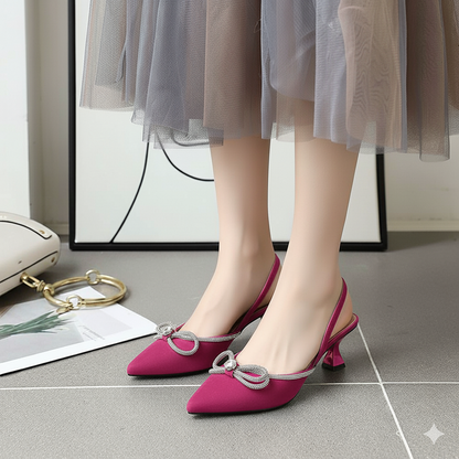 Velvet Heels Fancy Rhinestone Bow Slingback Pumps