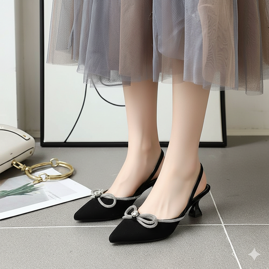 Velvet Heels Fancy Rhinestone Bow Slingback Pumps