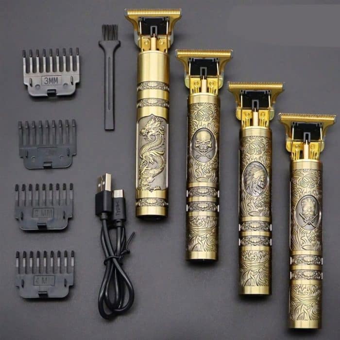 VINTAGE T9 USB Rechargeable Metal Electric Hair Trimmer Shaver Men Grooming Kit