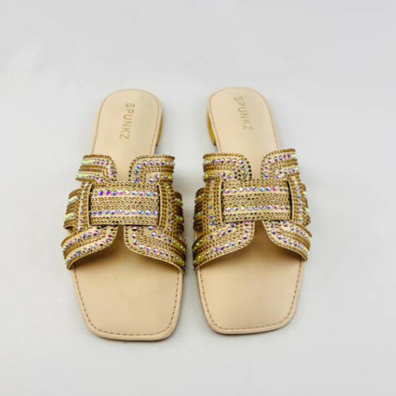 Embellished H-Strap Sandals with Multi-Color Crystals