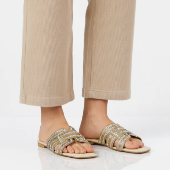 Embellished H-Strap Sandals with Multi-Color Crystals