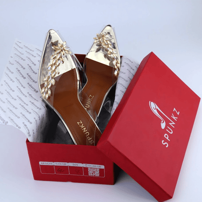 Spunkz Transparent Cinderella Heels Pointed Toe Embellishment Clear Sandal