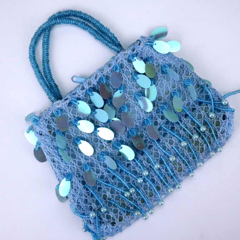 Sequin Seed Bead Little Girls Crochet Purse Kids Hand Bag