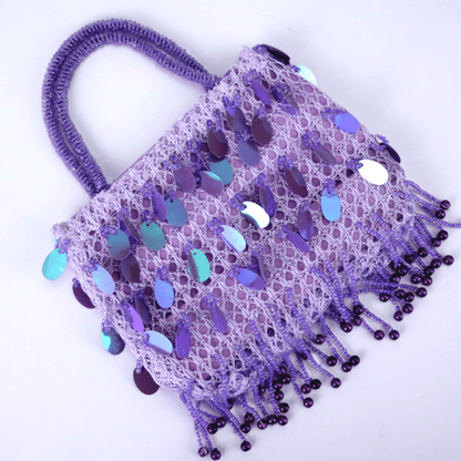 Sequin Seed Bead Little Girls Crochet Purse Kids Hand Bag
