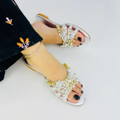 Glamour Golden Stone-Embellished Flats