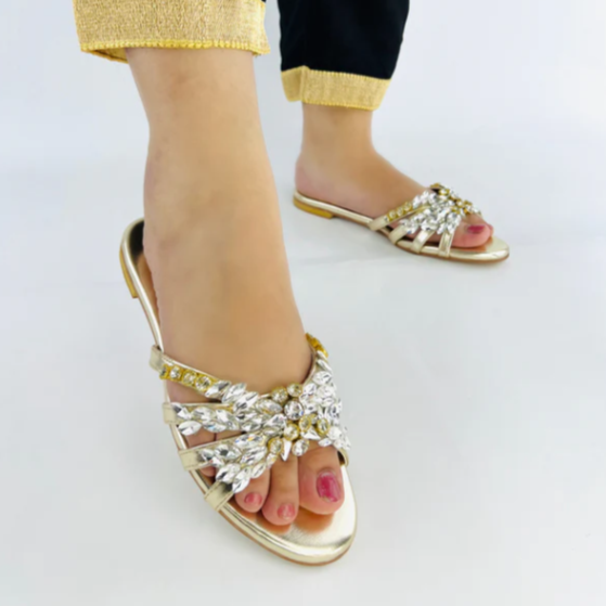 Glamour Golden Stone-Embellished Flats