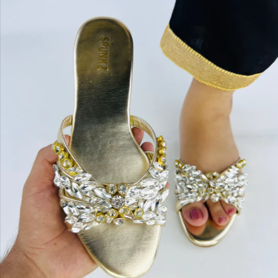 Glamour Golden Stone-Embellished Flats