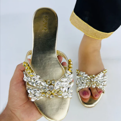 Glamour Golden Stone-Embellished Flats