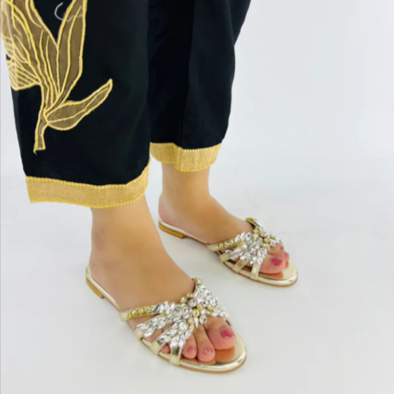 Glamour Golden Stone-Embellished Flats